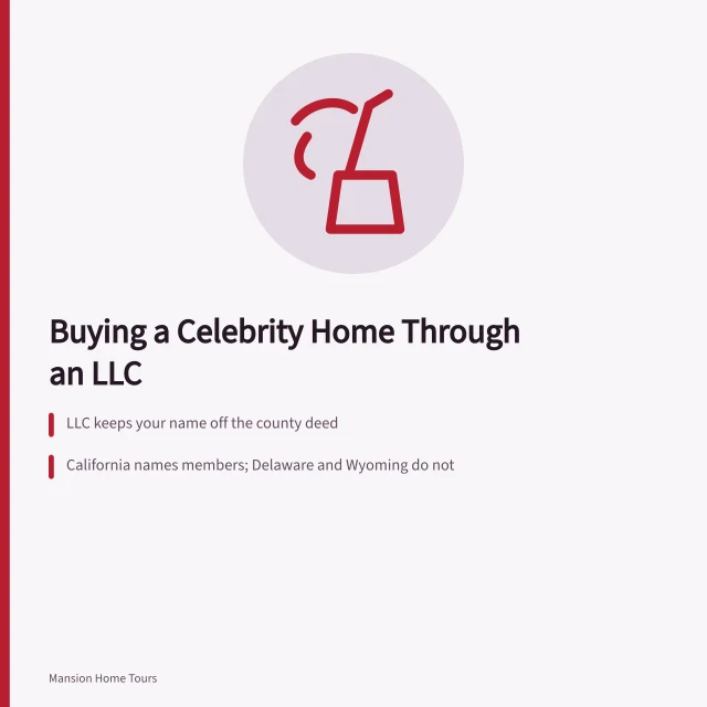 Card explaining LLC privacy when buying a celebrity home. Why Buy a Celebrity Home Through an LLC? A Practical Walkthrough