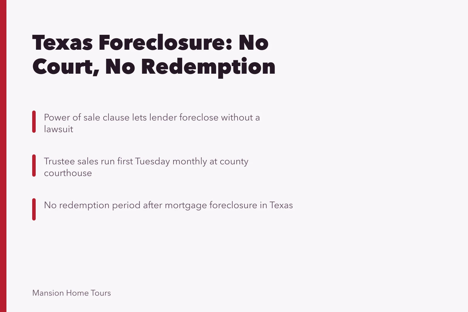 Texas courthouse steps where trustee foreclosure auctions are held monthly. What happens to a celebrity home after foreclosure in Texas?
