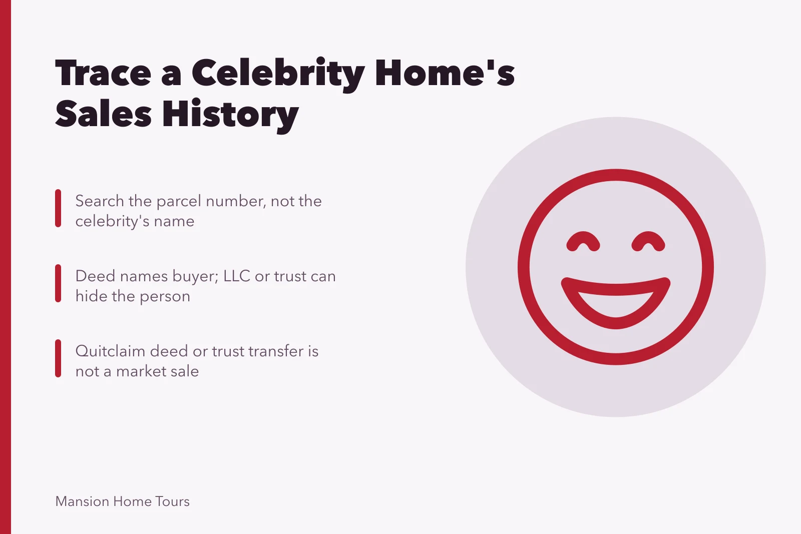 Card: tracing celebrity home sales history through county recorder deeds. Reading a Celebrity Home's Sales History Without Assumptions