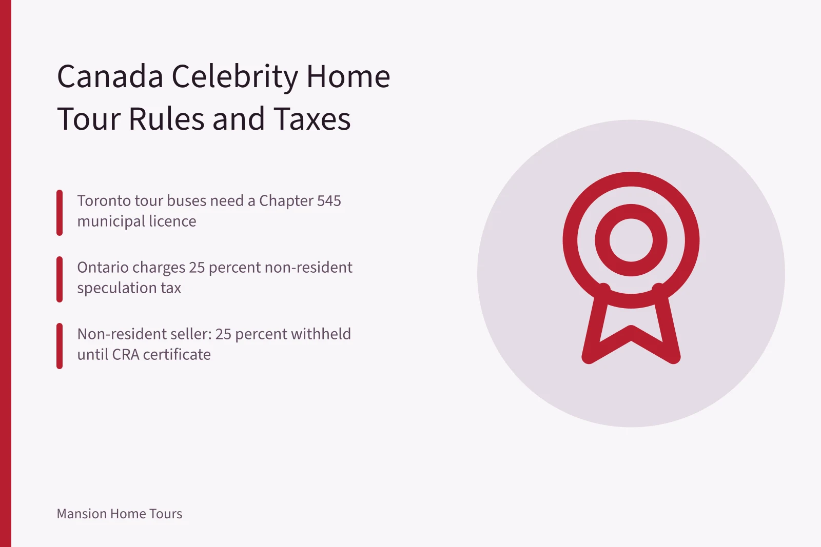 Card on Canadian celebrity home tour licensing, registry searches and foreign buyer taxes. Celebrity Home Tours in Canada: Rules, Taxes and What Buyers Can See