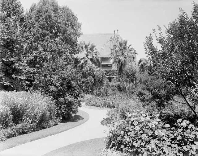Exterior front view of the Doheny mansion, West Adams district, Los Angeles, ca.1912-1921 Photograph (streetscape, horizontal photography) of the exterior front view of the Doheny Mansion , "formerly owned by Oliver Posey", West Adams district, Los Angeles , ca.1912-1921. A paved walkway cuts throug. Los Angeles Homes List: 20 Details That Reveal a House