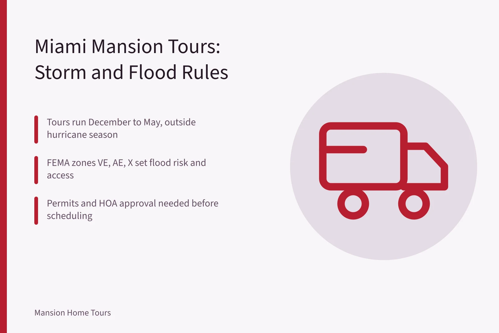 Miami waterfront mansion tours limited by hurricane season and flood zones. Miami celebrity mansion tours: storm, flood and insurance rules