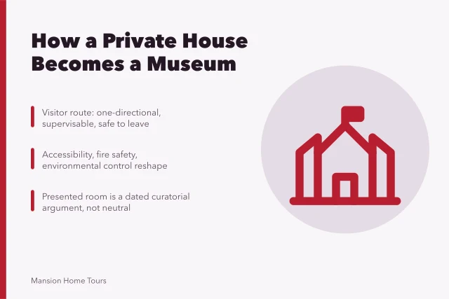 Card explaining how private houses become museums. Privacy-safe celebrity maps architecture from the ground up