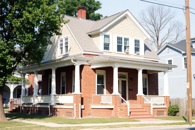 American house exterior showing massing, roof, windows and brick materials. US homes by city architecture: what to keep and what to drop