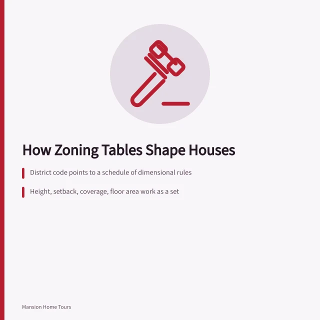 Zoning map districts and dimensional rules shaping houses. US homes by city map: one zoning layer at a time