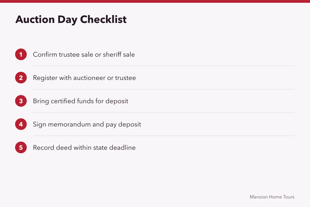 Five-step checklist for bidding at a foreclosure auction (Celebrity Home Foreclosure: What Buyers Need to Know)