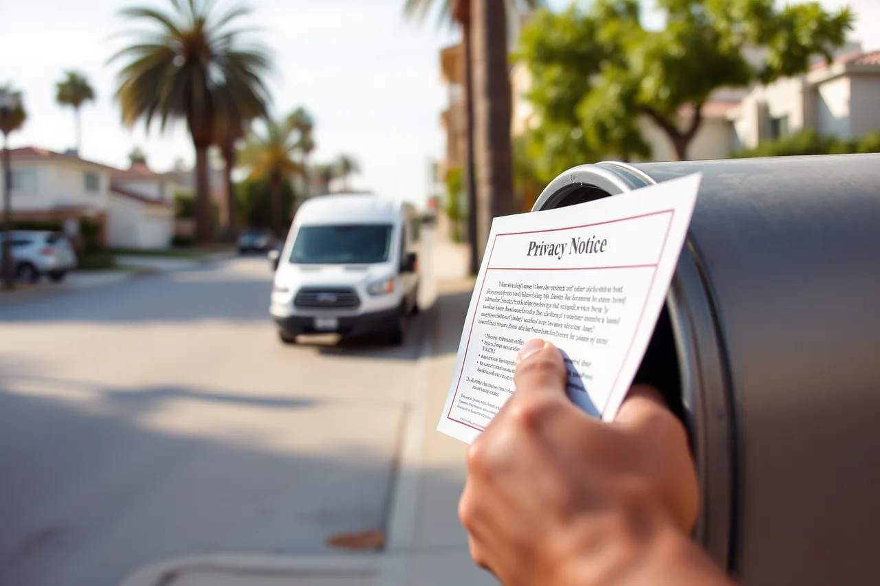 Privacy notice letter placed in a residential mailbox (HOA rules for celebrity mansion tours in Beverly Hills, explained)